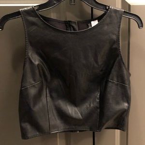 H&M Black Faux Leather Divided Crop Top - Sz 10